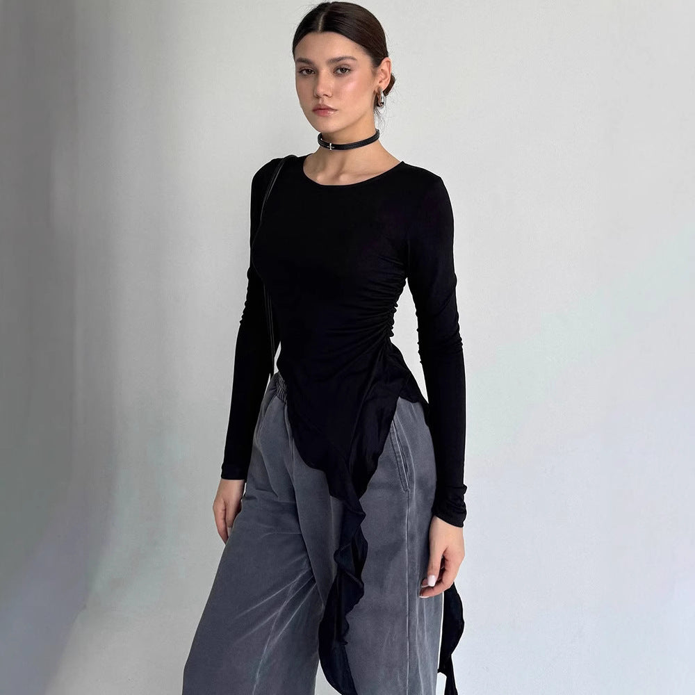 Damen Longsleeve mit asymmetrischer Raffung und figurumspielendem Design EB