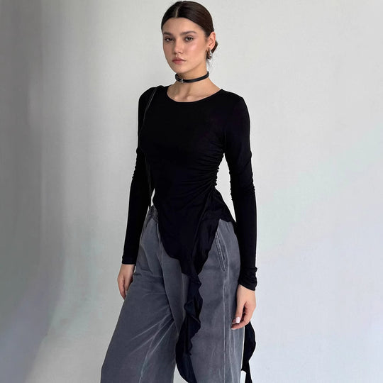 Damen Longsleeve mit asymmetrischer Raffung und figurumspielendem Design EB