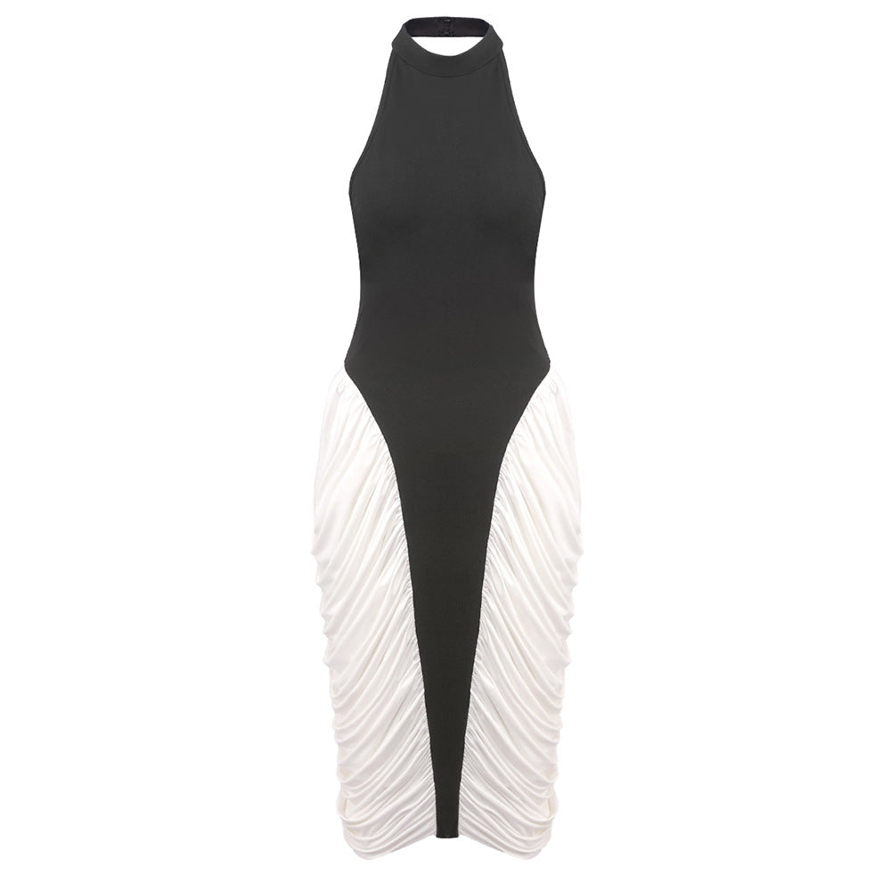 Damen Elegantes Kleid mit Stehkragen und Rüschenverlauf EB