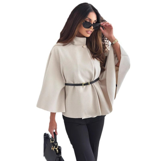 Damen modische Umhängejacke mit stylischem Gürteldetail EB
