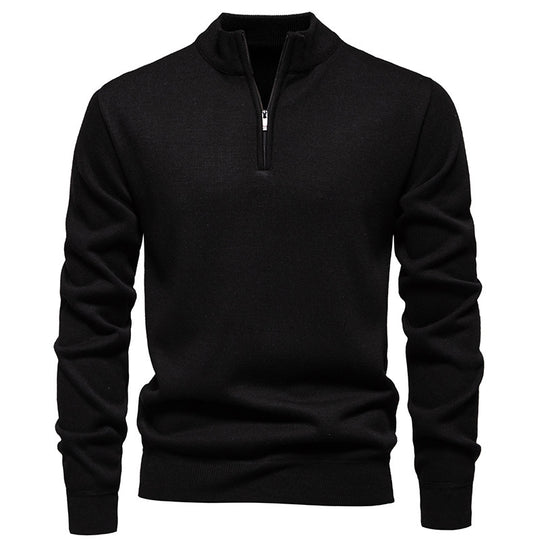 Herren nan Slim-Fit Feinstrickpullover mit kurzem Reißverschluss, Stehkragen und geripptem Bund EB