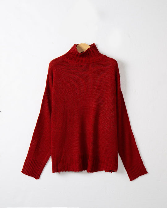 Damen hochgeschlossener Strickpullover mit strukturiertem Design EB