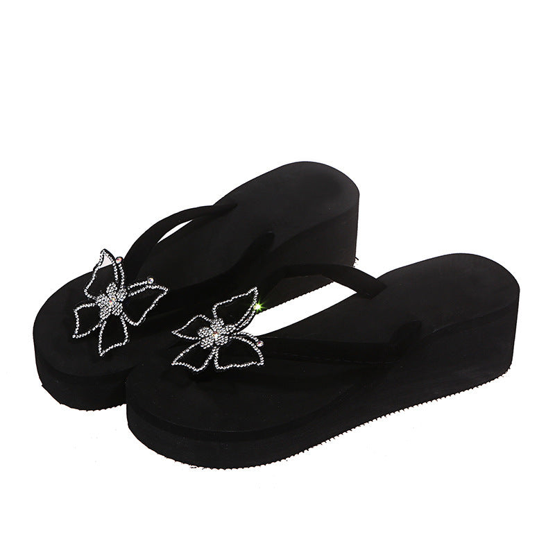 Damen Wedge-Zehentrenner mit glamourösem Blumendesign und rutschfester Sohle EB