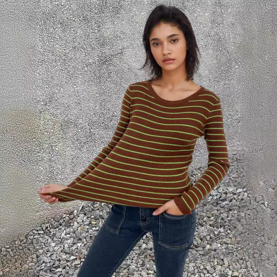 Damen Langarmshirt mit feinen Streifen und weitem Schnitt EB