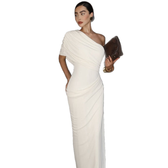 Damen Elegantes Langarm-Minikleid mit fließendem Drapée und asymmetrischem Design EB