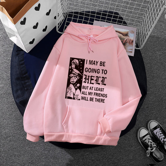 Damen nan weitgeschnittener Kapuzenpullover mit Gothic-Statementprint und Kängurutasche EB