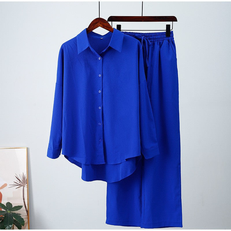 Damen nan lockeres zweiteiliges Lounge-Set mit Oversize-Hemd und elastischer Bundhose EB
