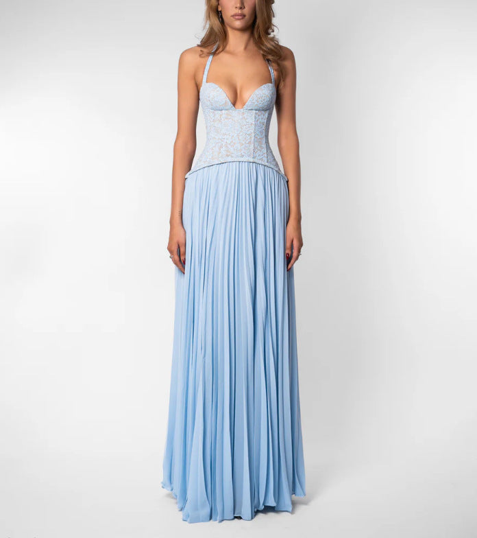 Damen nan elegantes Abendkleid mit Spitzenkorsett und plissiertem Maxirock EB