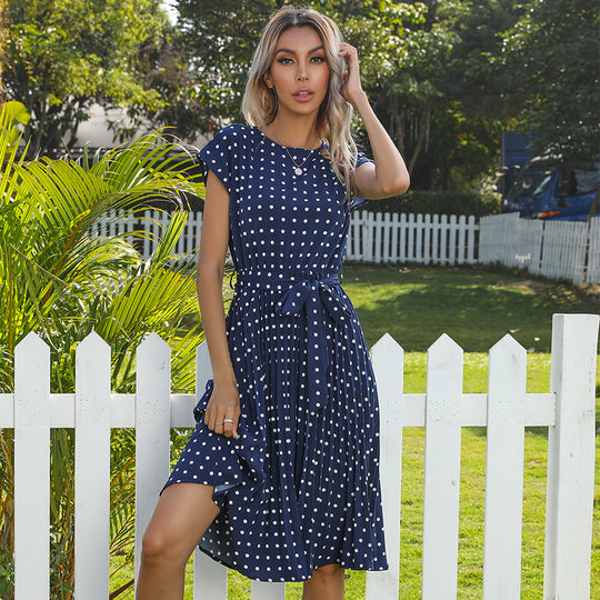 EB | Kurzärmeliges Polka Dot Plissee-Kleid