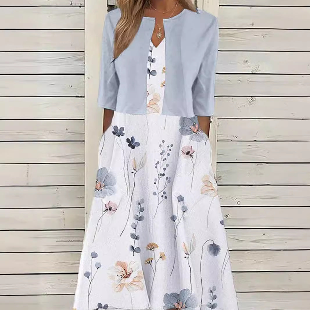 Damen Maxikleid mit floralen Akzenten und schickem Bolero Heidi-Mode