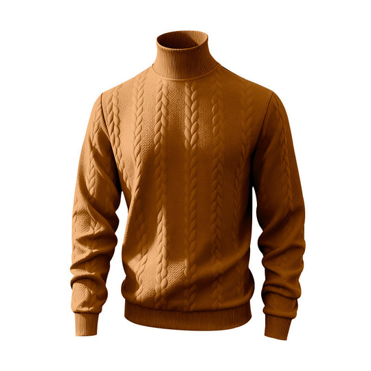 Herren nan feiner Zopfmuster-Rollkragenpullover mit schmaler Passform, geripptem Kragen und elastischen Bündchen EB