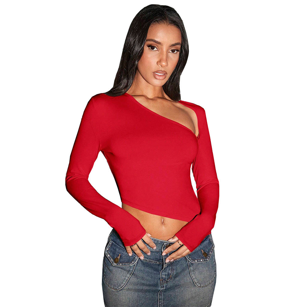 Damen asymmetrisches Langarm-Cropped-Top mit Ein-Schulter-Detail und sculptender Passform Eichborn Berlin