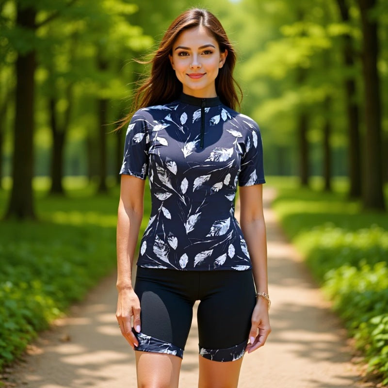 Damen Sportlicher Kurzarm Schwimmanzug mit floralem Muster EB