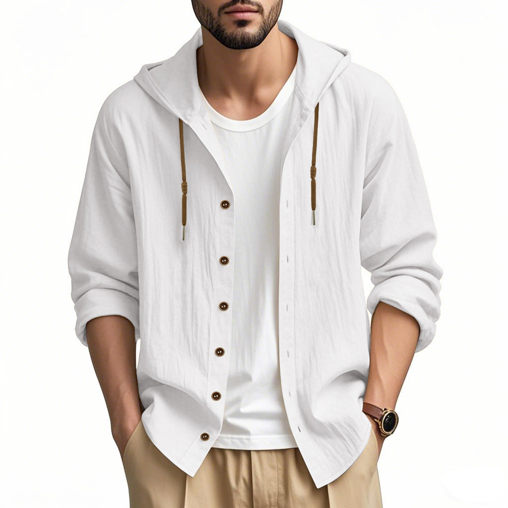 Herren lässige Kapuzenshirtjacke mit Knopfleiste und praktischen Taschen EB