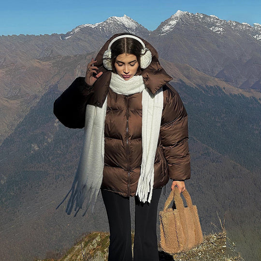 Damen Modische Steppjacke mit hochschließendem Kragen und voluminösen Ärmeln EB