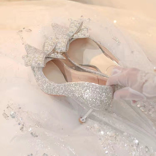 Damen elegante Glitzerschuhe mit Schleifen-Detail EB