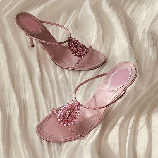 Damen elegante Slip-On Sandalen mit funkelnder Strassverzierung EB