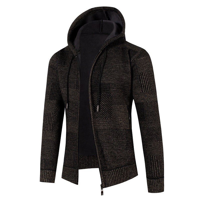 Herren modische Strickjacke mit Kapuze und innen weich gefüttertem Stoff EB
