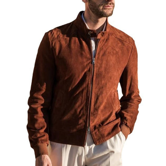 Herren elegante Wildlederjacke mit Stehkragen und seitlichen Eingrifftaschen EB