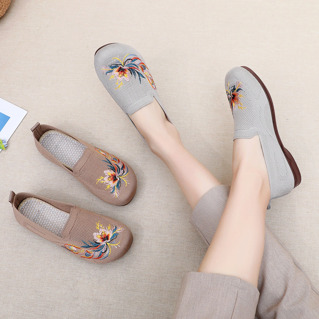Damen Slip-On Schuhe mit floralem Stickdesign und rutschfester Sohle EB