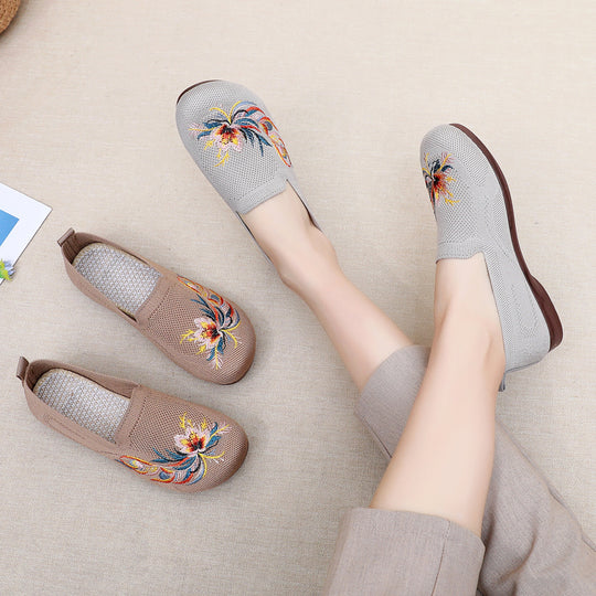 Damen Slip-On Schuhe mit floralem Stickdesign und rutschfester Sohle EB