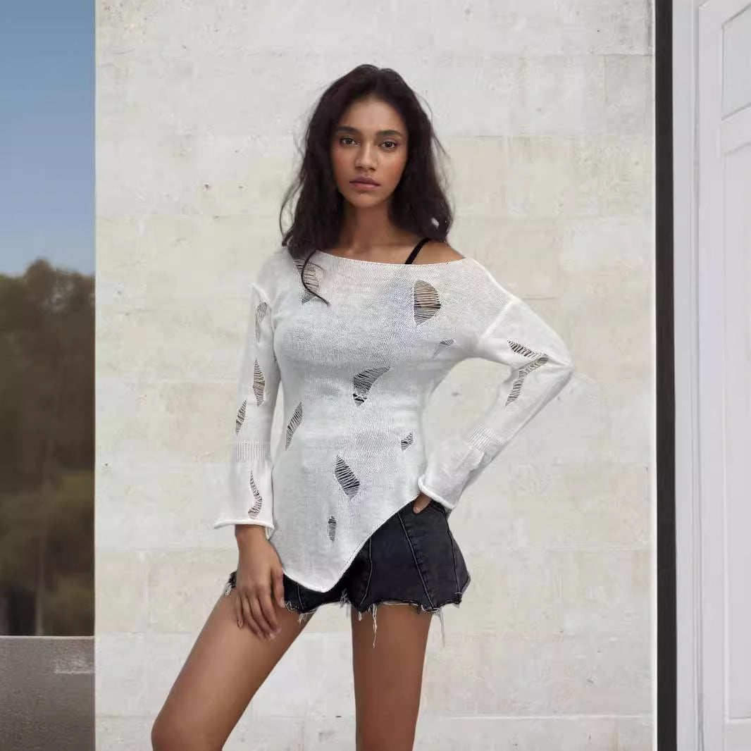Damen modisches Oberteil mit strukturierten Cut-Outs und Ärmeln im Boller-Look EB