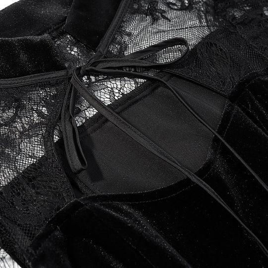 Damen Abendkleid mit transparenten Spitzenärmel und Rüschensaum EB
