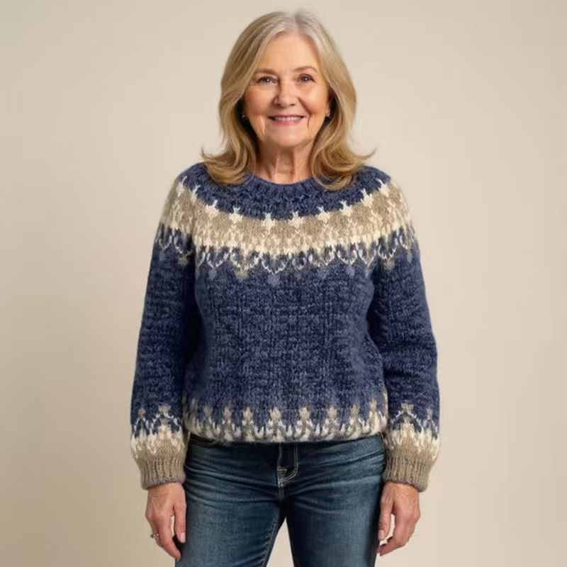 Damen nan kuscheliger Norweger-Strickpullover mit Stehkragen und Oversize-Passform EB
