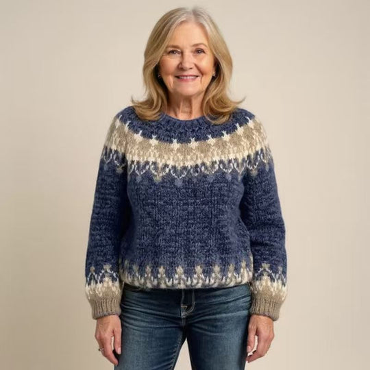 Damen nan kuscheliger Norweger-Strickpullover mit Stehkragen und Oversize-Passform EB