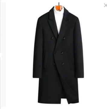 Herren eleganter Wollmantel mit doppelter Knopfleiste und dekorativem Revers EB