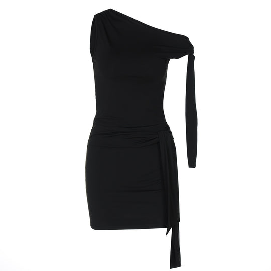 Damen One-Shoulder Mini-Kleid mit Raffung und elegantem Detail EB