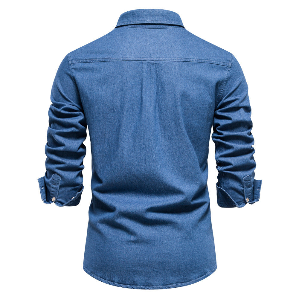Herren nan schmal geschnittenes Denim-Hemd mit Kentkragen und aufgesetzten Brusttaschen EB