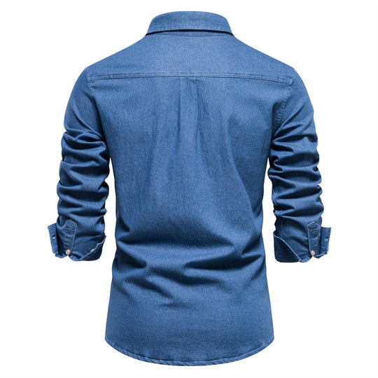 Herren nan schmal geschnittenes Denim-Hemd mit Kentkragen und aufgesetzten Brusttaschen EB