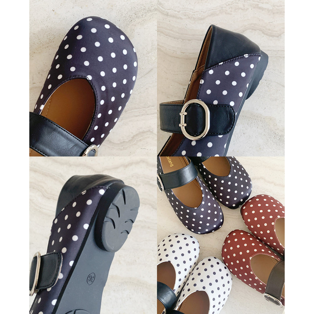 Damen Ballerinas mit modischem Gurt und Punkte-Design EB