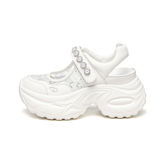 Damen modische Sneaker mit zierlicher Blütenapplikation EB