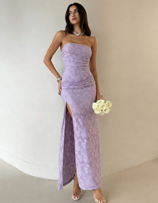 Damen Elegantes Maxikleid mit floralem Design und hoher Teilung EB