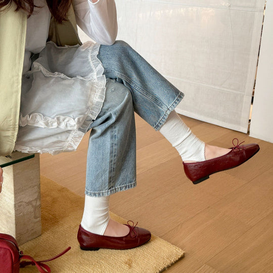 Damen Ballerinas mit schimmerndem Obermaterial und dekorativer Schleife EB