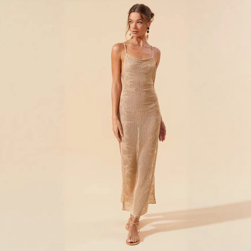 Damen Glitzerndes Strick-Maxi-Kleid EB