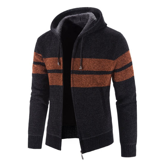 Herren Strickjacke mit Kapuze und modernem Streifenmuster EB