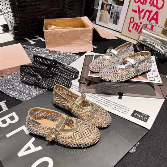 Damen Funktionsfähige Ballerinas mit glamouröser Blink-Applikation EB