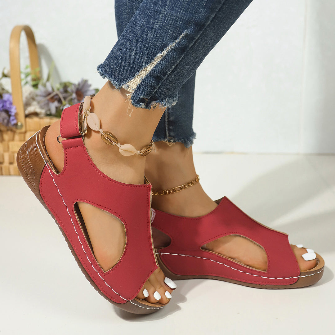 Damen Bequeme Fußbett-Sandalen mit offenen Zehen und verstellbarem Riemen EB