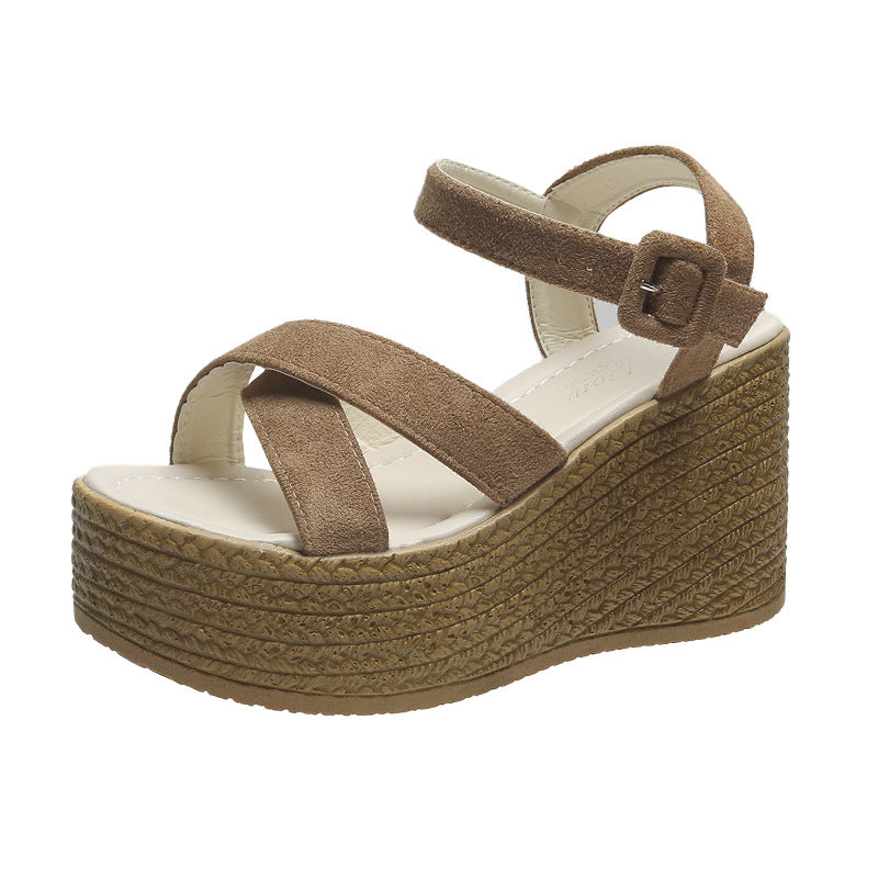 Damen Keil-Sandalen mit modischem Überkreuzriemen und rutschfester Sohle EB