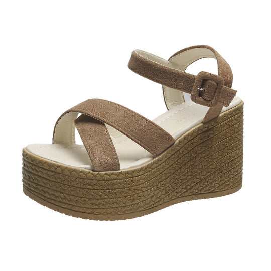 Damen Keil-Sandalen mit modischem Überkreuzriemen und rutschfester Sohle EB