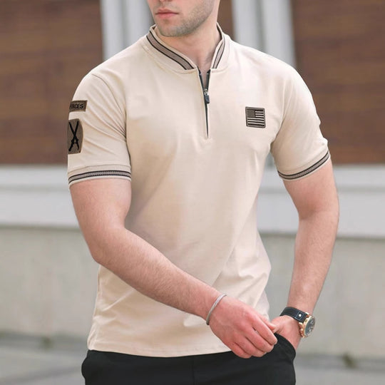 Herren Kurzarm-Kragen-T-Shirt mit praktischer Reißverschlussöffnung und kontrastierenden Akzenten EB
