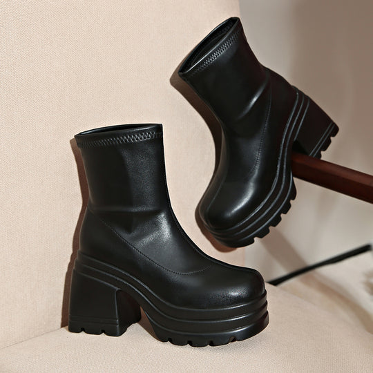Damen Trendige High-Top Stiefeletten mit breitem Blockabsatz EB