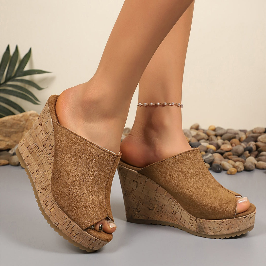 Damen Wedge-Pantoletten mit hochwertiger Korksohle und offenem Zehenbereich EB
