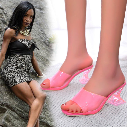 Damen transparente Mules mit modischem Blockabsatz und komfortablem Fußbett EB