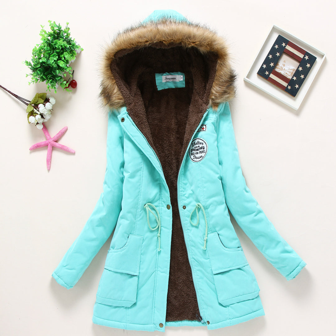 Damen taillierter Winterparka mit Teddyfutter Kunstfellkapuze und Tunnelzug EB