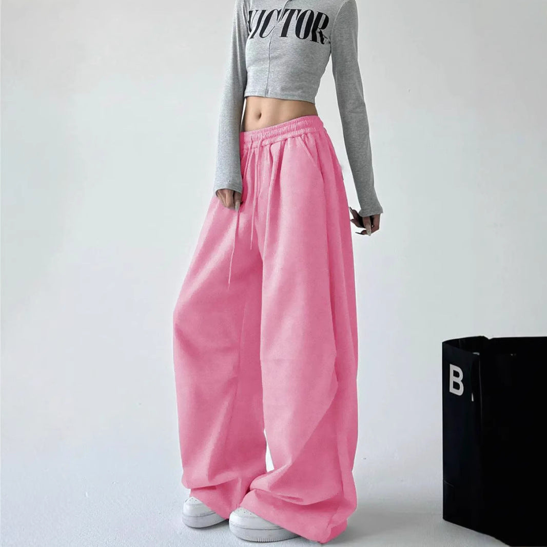 Damen lässige High-Waist Jogginghose mit weitem Bein und elastischem Bund EB