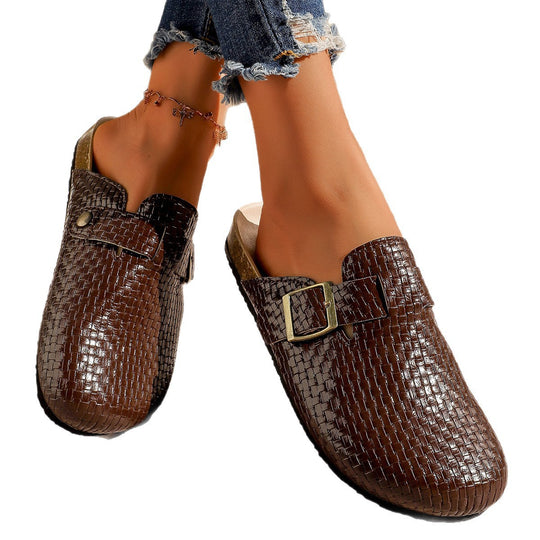 Damen Leder Clogs mit modischem Flechtmuster und verstellbarem Riemen EB